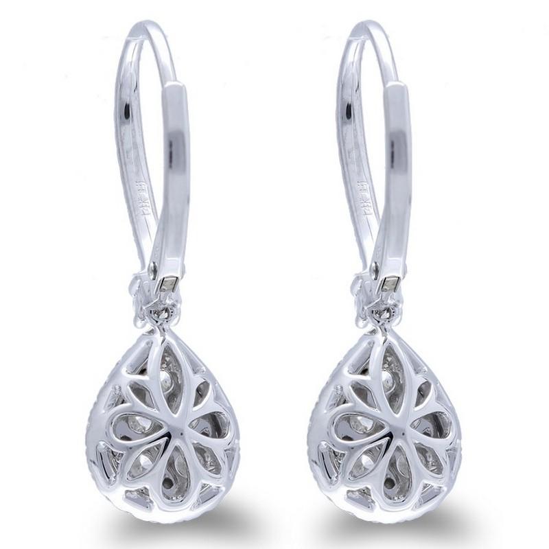 Taille ronde Boucles d'oreilles en or blanc 18 carats collection Moonlight : poire grappe de diamants de 1 carat en vente