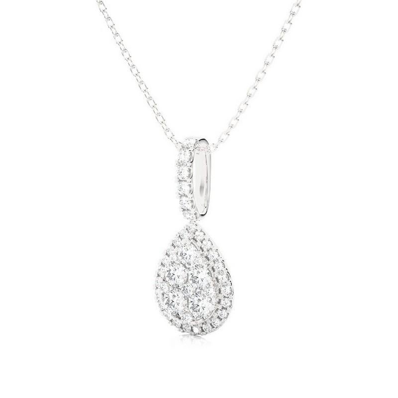 Modern Moonlight Collection Pear Cluster Pendant: 0.74 Carat Diamonds in 14K White Gold For Sale