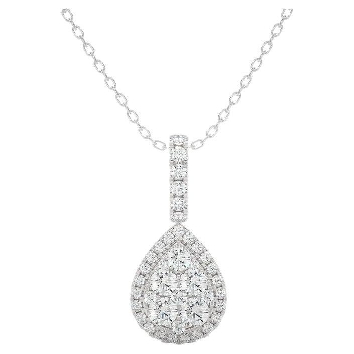 Moonlight Collection Pear Cluster Pendant: 0.74 Carat Diamonds in 14K White Gold For Sale