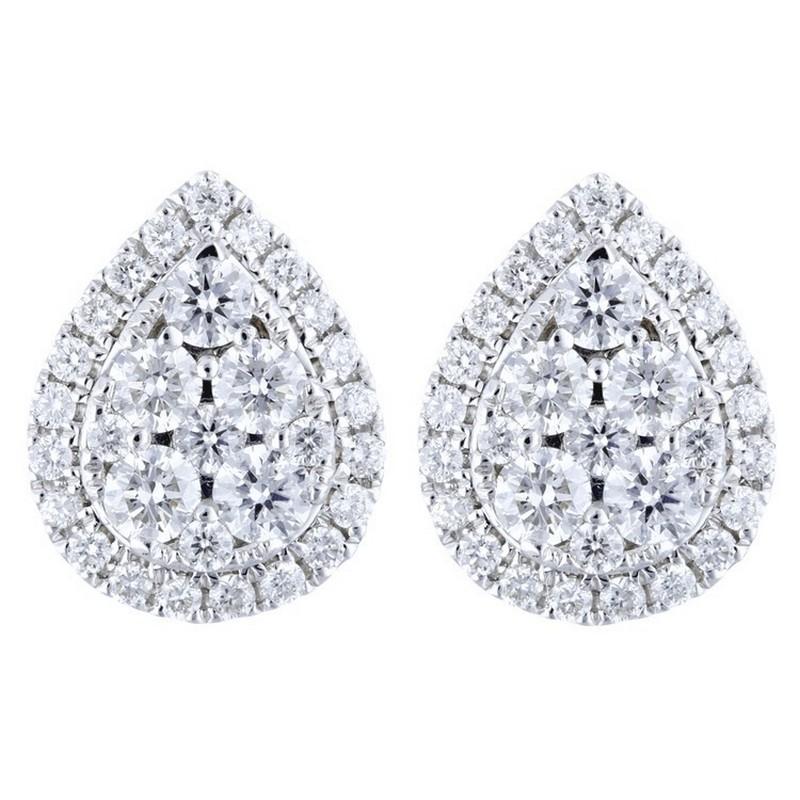 Modern Moonlight Collection Pear Cluster Studs: 0.81 Carat Diamonds in 14K White Gold For Sale