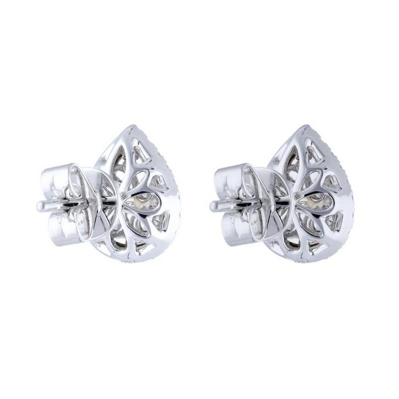 Round Cut Moonlight Collection Pear Cluster Studs: 0.81 Carat Diamonds in 14K White Gold For Sale