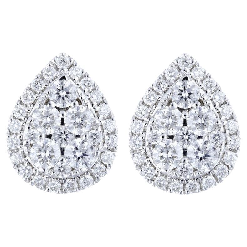 Moonlight Collection Pear Cluster Studs: 0.81 Carat Diamonds in 14K White Gold For Sale