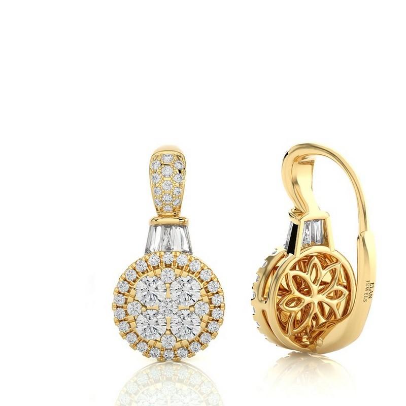 Gesamtkaratgewicht der Diamanten: Erhöhen Sie Ihre Eleganz mit dem Moonlight Collection Round Cluster Earring, der ein Gesamtkaratgewicht von 0,88 Karat aufweist. Dieses atemberaubende Paar zeichnet sich durch 94 runde Diamanten aus, die sorgfältig