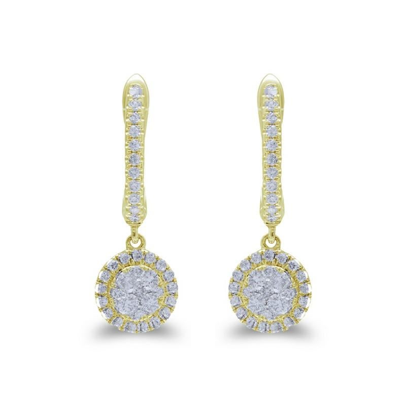 Modern Moonlight Collection Round Cluster Earrings: 0.52 Ctw Diamond in 14K Yellow Gold For Sale
