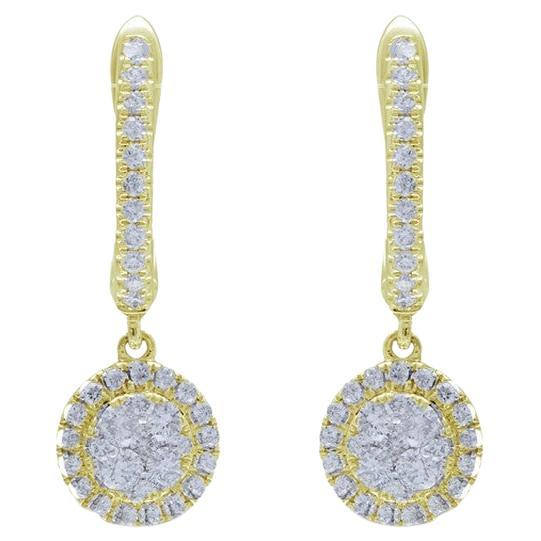 Moonlight Collection Round Cluster Earrings: 0.52 Ctw Diamond in 14K Yellow Gold For Sale