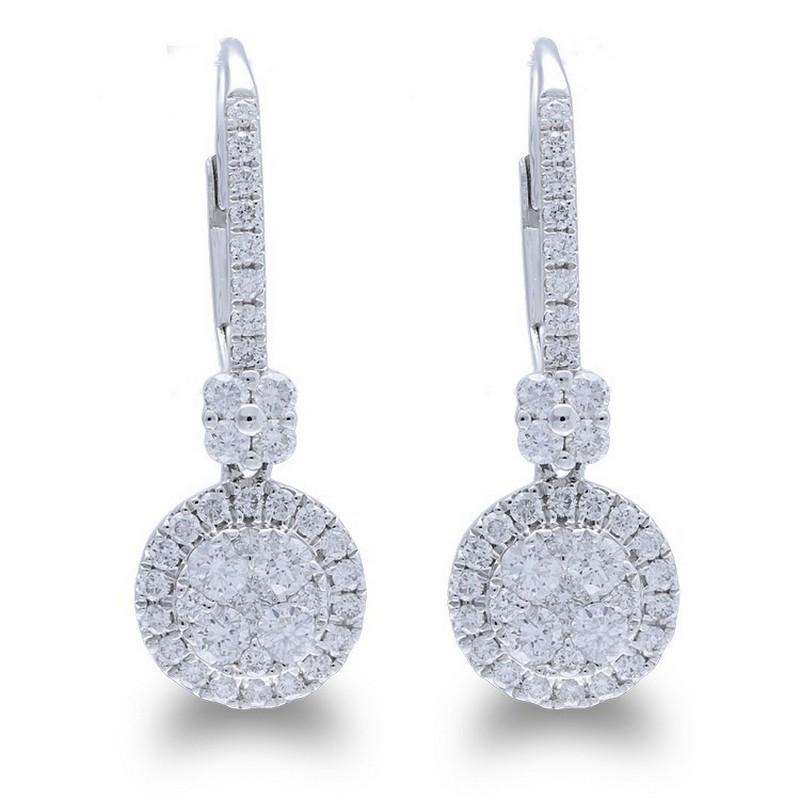 Modern Moonlight Collection Round Cluster Earrings: 0.7 Carat Diamond in 14K White Gold For Sale