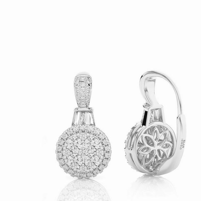 Diamond Total Carat Weight: These elegant earrings feature a total carat weight of 0.9 carats, showcasing a cluster of 94 round diamonds that sparkle with unparalleled brilliance.

Diamonds: The earrings boast 94 brilliant round diamonds arranged in