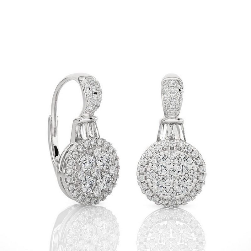 Modern Moonlight Collection Round Cluster Earrings: 0.9 Carat Diamond in 14K White Gold For Sale