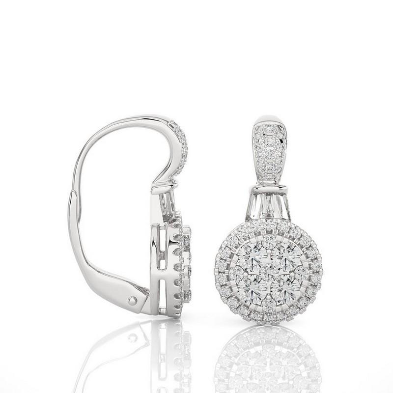 Taille ronde Boucles d'oreilles en or blanc 14 carats collection Moonlight : diamants ronds de 0,9 carat en vente