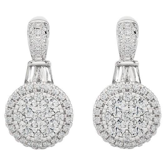 Boucles d'oreilles en or blanc 14 carats collection Moonlight : diamants ronds de 0,9 carat en vente