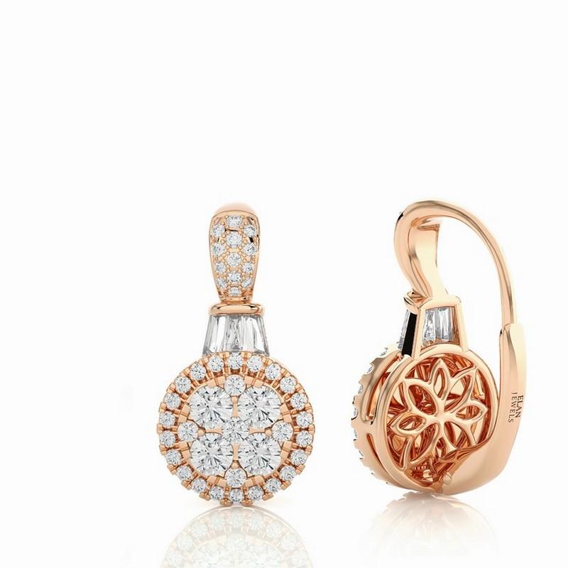 Diamond Total Carat Weight: These elegant earrings feature a total carat weight of 0.9 carats, showcasing a cluster of 94 round diamonds that sparkle with unparalleled brilliance.

Diamonds: The earrings boast 94 brilliant round diamonds arranged in