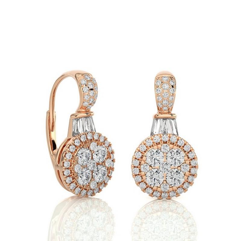 Modern Moonlight Collection Round Cluster Earrings: 0.9 Carat Diamonds in 14K Rose Gold For Sale