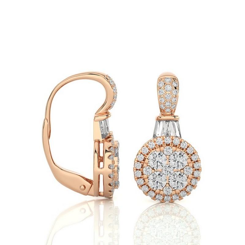 Round Cut Moonlight Collection Round Cluster Earrings: 0.9 Carat Diamonds in 14K Rose Gold For Sale