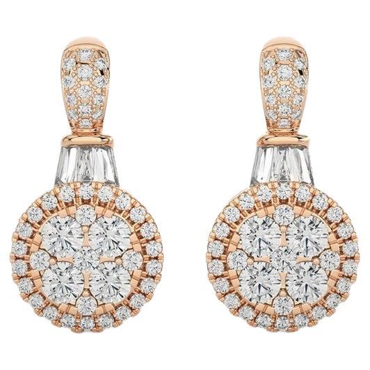 Boucles d'oreilles en or rose 14 carats collection Moonlight : diamants ronds de 0,9 carat en vente