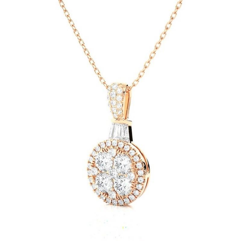 Diamond Total Carat Weight: This elegant pendant features a total carat weight of 0.7 carats, showcasing a dazzling array of 51 round diamonds meticulously arranged in a captivating round cluster design.

Diamonds: The pendant boasts 51 brilliant