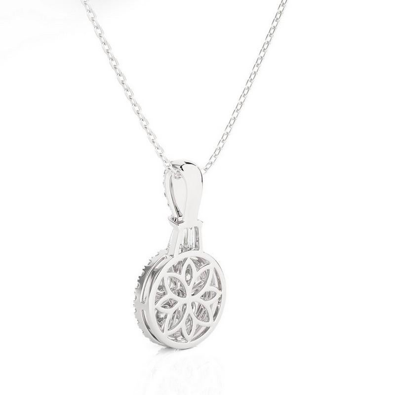 Round Cut Moonlight Collection Round Cluster Pendant: 0.7 Carat Diamonds in 14K White Gold For Sale
