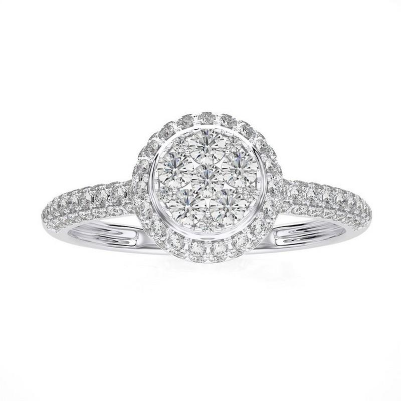 Round Cut Moonlight Collection Round Cluster Ring: 0.64 Carat Diamonds in 14K White Gold For Sale