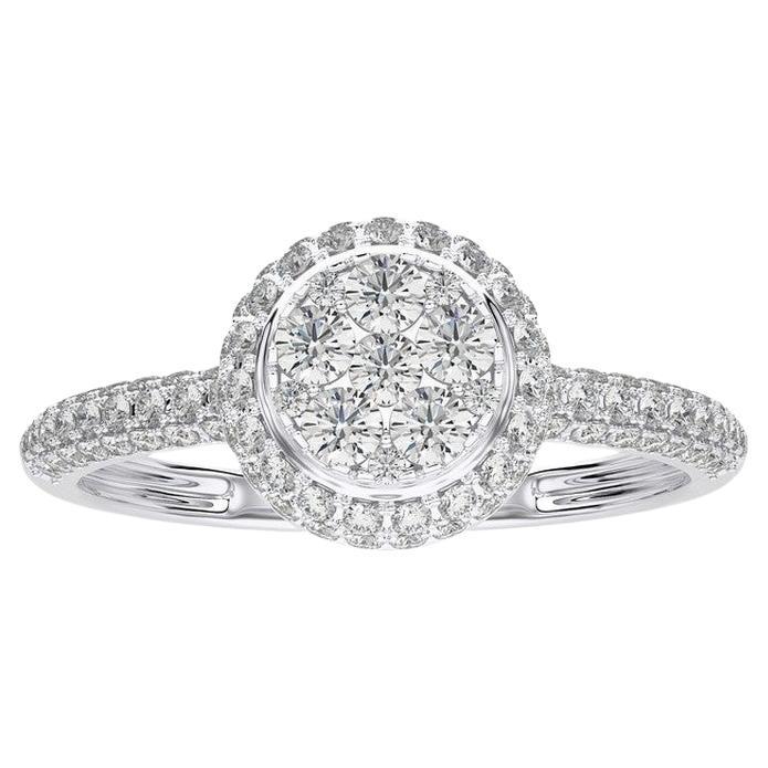 Moonlight Collection Round Cluster Ring: 0.64 Carat Diamonds in 14K White Gold For Sale