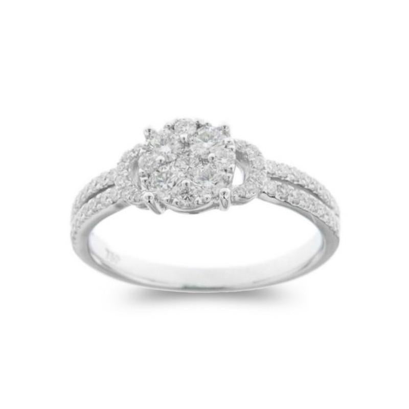 Modern Moonlight Collection Round Cluster Ring: 0.75 Carat Diamonds in 14K White Gold For Sale