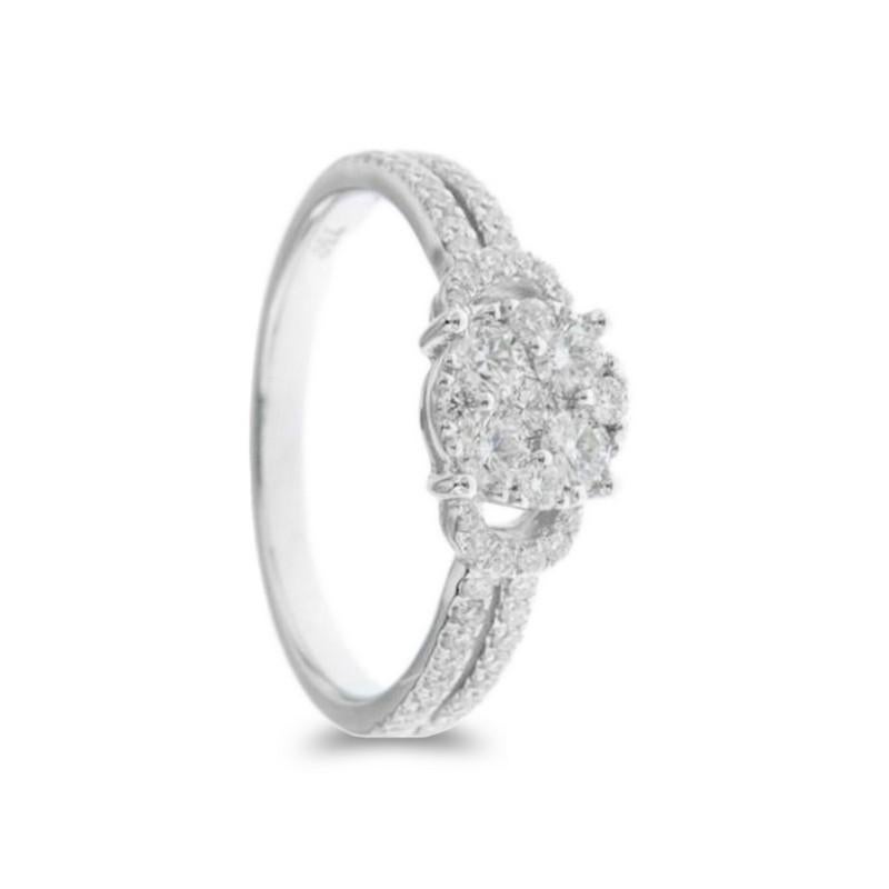 Round Cut Moonlight Collection Round Cluster Ring: 0.75 Carat Diamonds in 14K White Gold For Sale