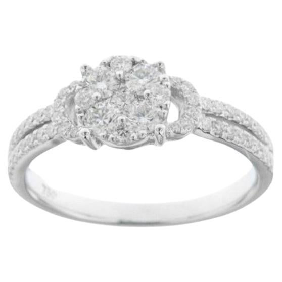 Moonlight Collection Round Cluster Ring: 0.75 Carat Diamonds in 14K White Gold For Sale