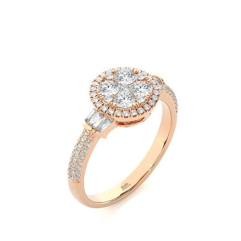 Diamond Total Carat Weight: This stunning ring showcases a total carat weight of 0.85 carats, featuring a captivating cluster of 85 round diamonds arranged in a mesmerizing design.

Diamonds: The ring boasts 85 brilliant round diamonds meticulously