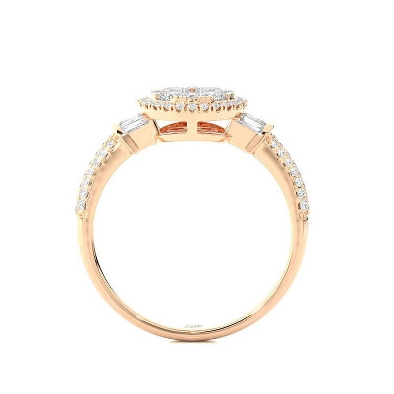 Modern Moonlight Collection Round Cluster Ring: 0.85 Carat Diamonds in 14K Rose Gold For Sale
