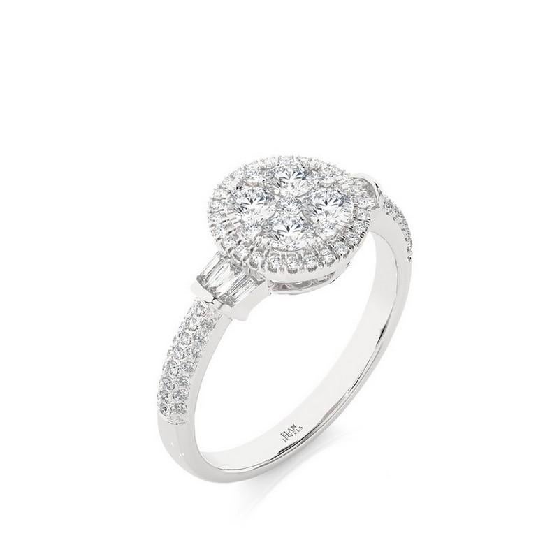 Gesamtkaratgewicht der Diamanten: Dieser atemberaubende Ring hat ein Gesamtkaratgewicht von 0,85 Karat und besticht durch ein faszinierendes Cluster aus 85 runden Diamanten, die in einem faszinierenden Design angeordnet sind.

Diamanten: Der Ring