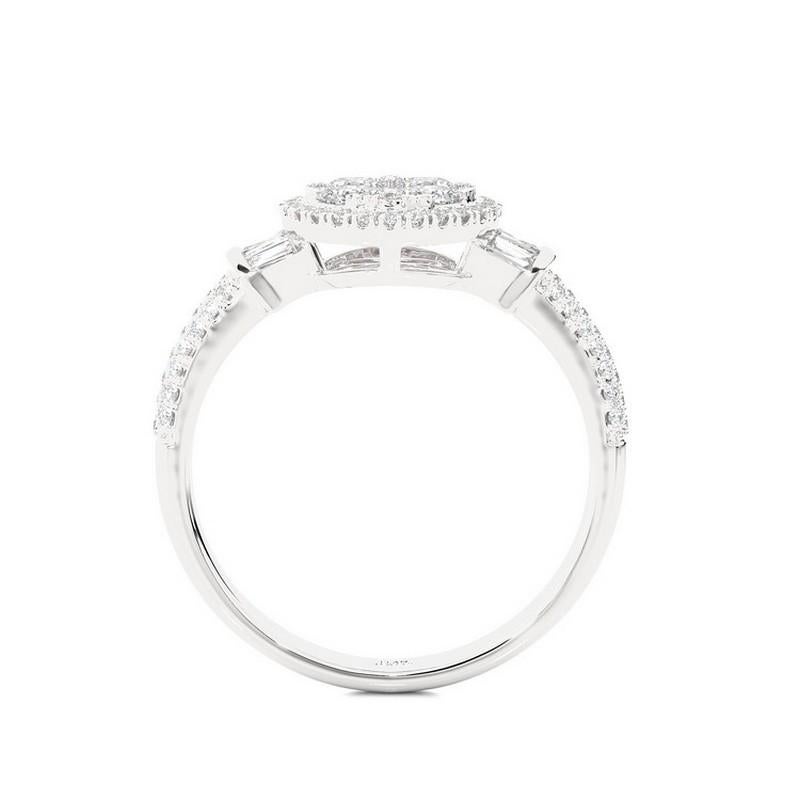 Modern Moonlight Collection Round Cluster Ring: 0.85 Carat Diamonds in 14K White Gold For Sale