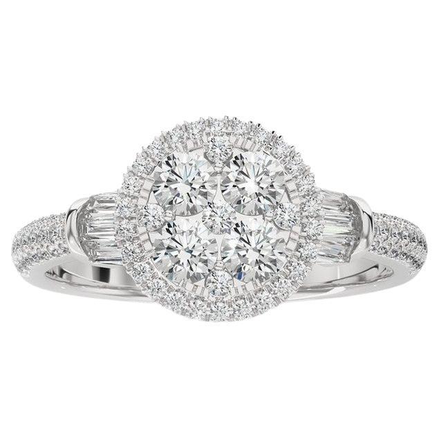 Moonlight Collection Round Cluster Ring: 0.85 Carat Diamonds in 14K White Gold