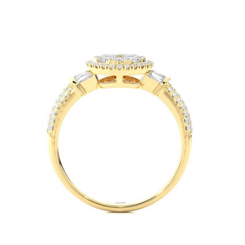 Modern Moonlight Collection Round Cluster Ring: 0.85 Carat Diamonds in 14K Yellow Gold For Sale