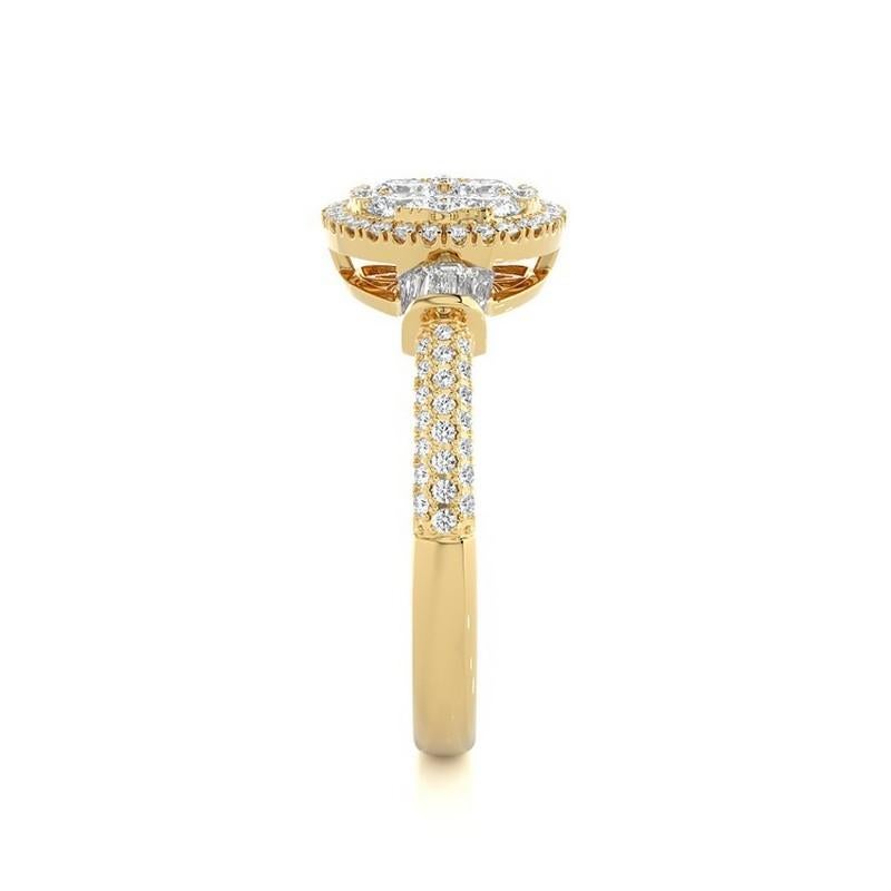 Round Cut Moonlight Collection Round Cluster Ring: 0.85 Carat Diamonds in 14K Yellow Gold For Sale