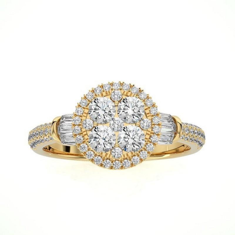 Moonlight Collection Round Cluster Ring: 0.85 Carat Diamonds in 14K Yellow Gold For Sale
