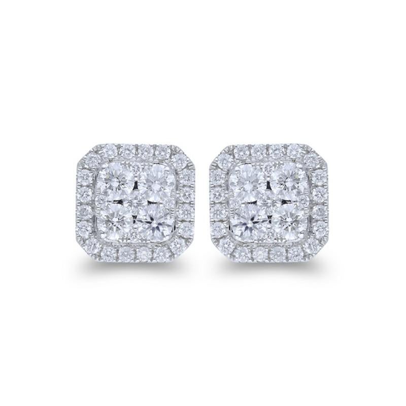 Modern Moonlight Cushion Cluster Earring Stud: 1.25 Carat Diamonds in 14K White Gold For Sale