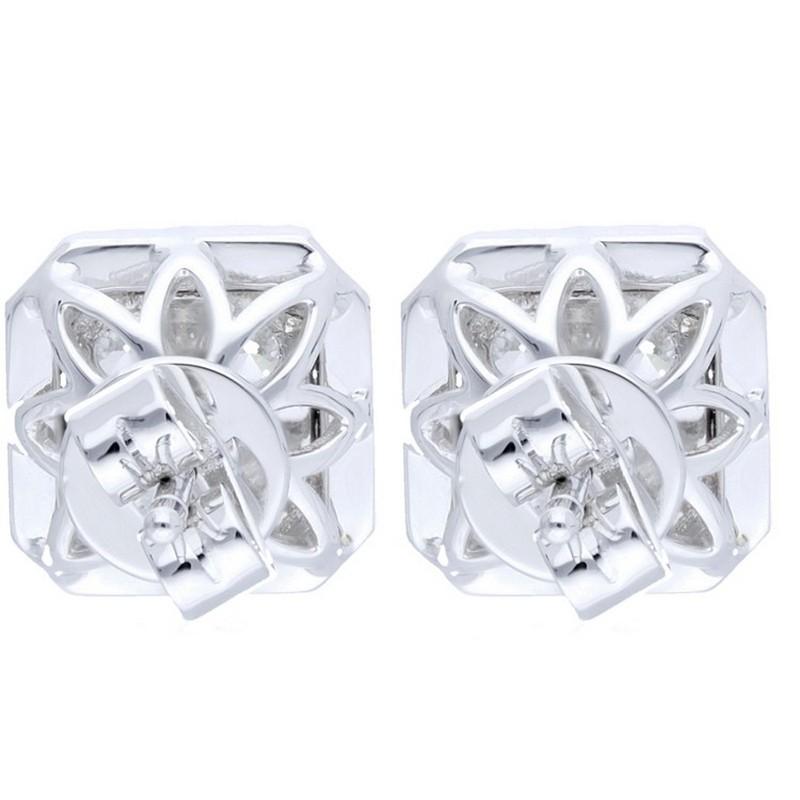 Round Cut Moonlight Cushion Cluster Earring Stud: 1.25 Carat Diamonds in 14K White Gold For Sale