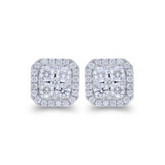 Moonlight Cushion Cluster Earring Stud: 1.25 Carat Diamonds in 14K White Gold