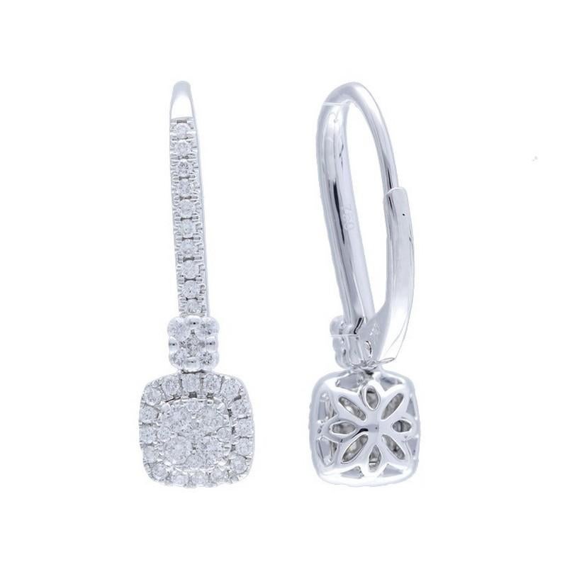 Diamond Total Carat Weight: These exquisite earrings boast a total carat weight of 0.42 carats, featuring a cluster of 80 round diamonds arranged in a captivating cushion-shaped design.

14K White Gold Setting: Crafted from luxurious 14K white gold,