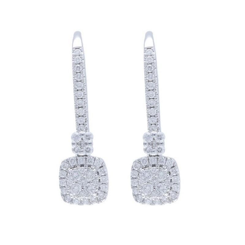 Modern Moonlight Cushion Cluster Earrings: 0.42 Carat Diamonds in 14K White Gold For Sale