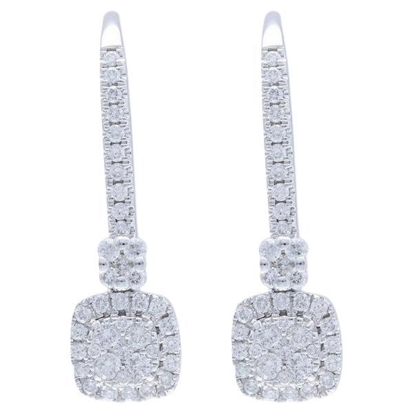 Moonlight Cushion Cluster Earrings: 0.42 Carat Diamonds in 14K White Gold For Sale