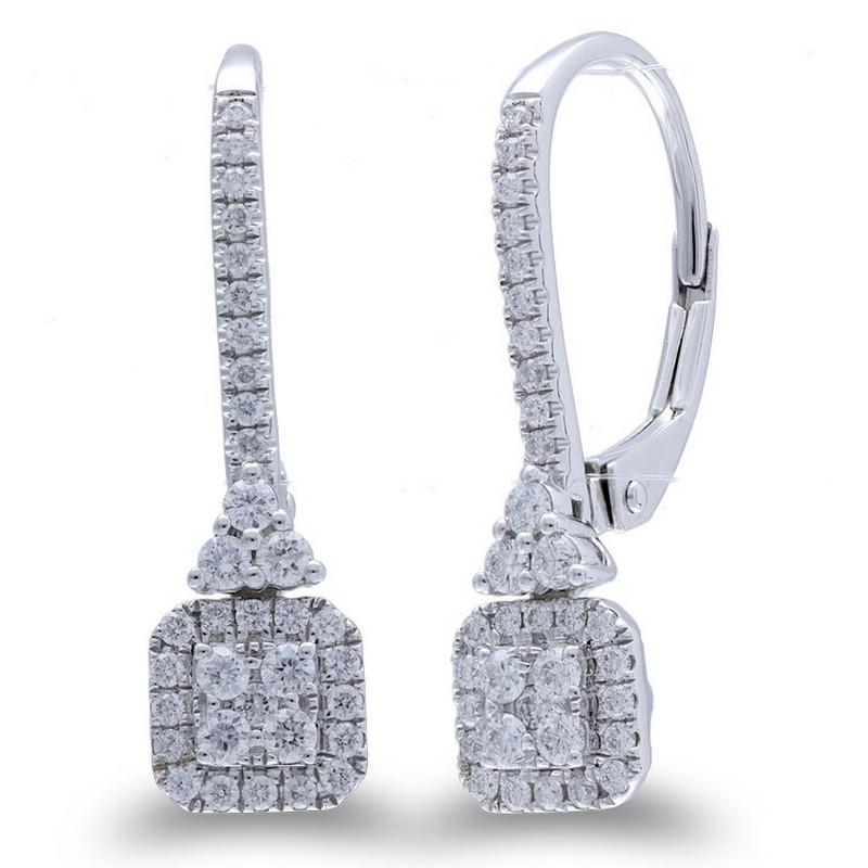 Diamond Total Carat Weight: These stunning earrings feature a total carat weight of 0.44 carats, comprising a cluster of 68 round diamonds.

14K White Gold Setting: The diamonds are set in lustrous 14K white gold, which provides a sleek and modern