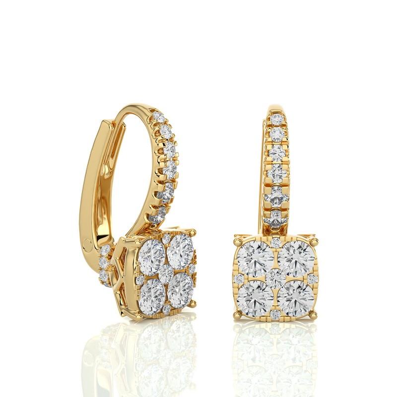 Modern Moonlight Cushion Cluster Earrings: 0.9 Carat Diamonds in 14k White Gold For Sale