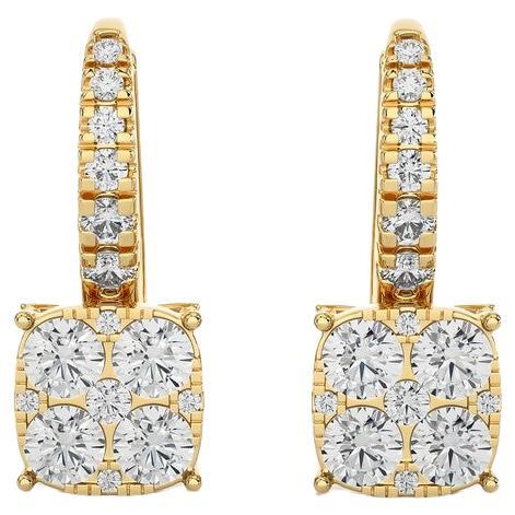 Moonlight Cushion Cluster Earrings: 0.9 Carat Diamonds in 14k White Gold For Sale