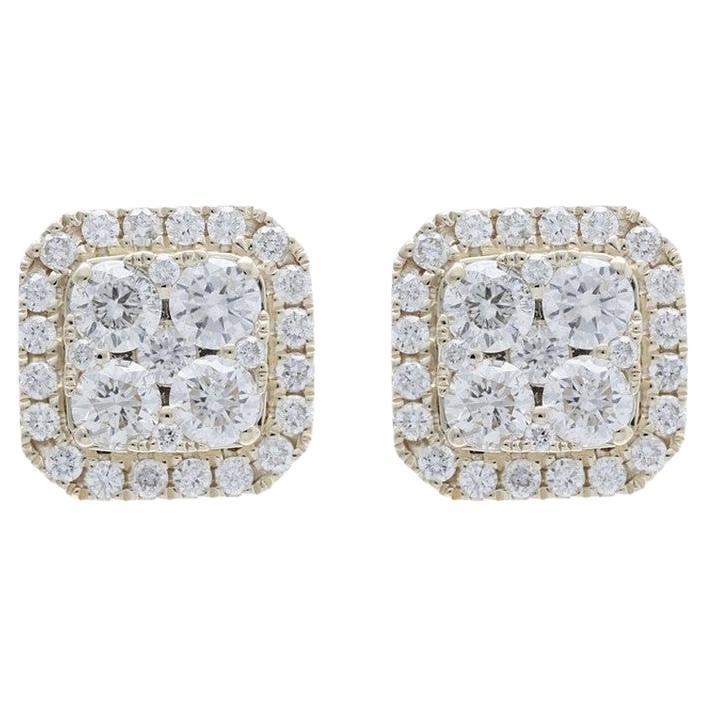 Moonlight Cushion Cluster Earrings: 1.27 Carat Diamonds in 14K Yellow Gold For Sale