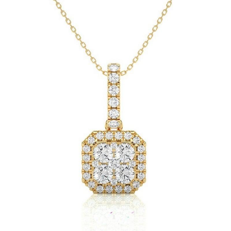 Moonlight Cushion Cluster Pendant: 0.55 Ct Diamond in 14K Yellow Gold For Sale