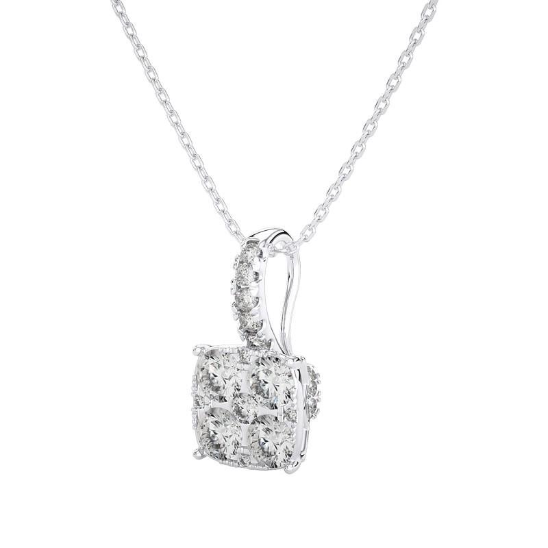 Round Cut Moonlight Cushion Cluster Pendant: 0.64 Carat Diamonds in 14k White Gold For Sale