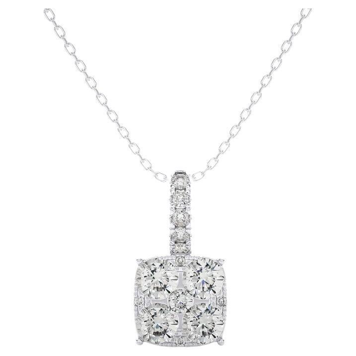 Moonlight Cushion Cluster Pendant: 0.64 Carat Diamonds in 14k White Gold