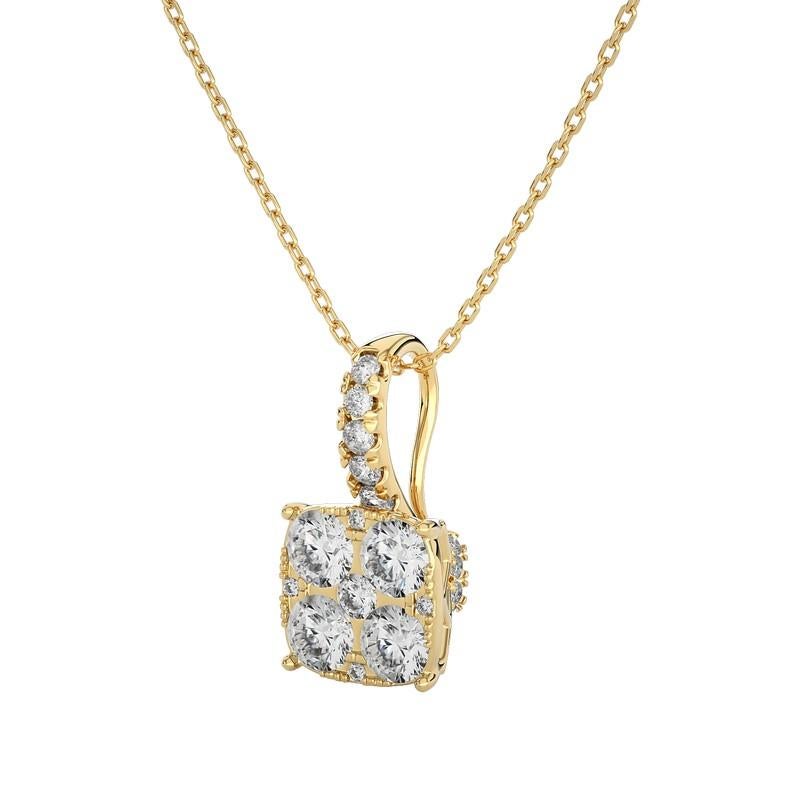 Poids en carats : Ce charmant pendentif en forme de coussin au clair de lune affiche un poids total de 0,64 carat, promettant un éclat captivant et radieux qui capture l'essence de la beauté céleste.

Diamants : Le pendentif est orné de 24 diamants