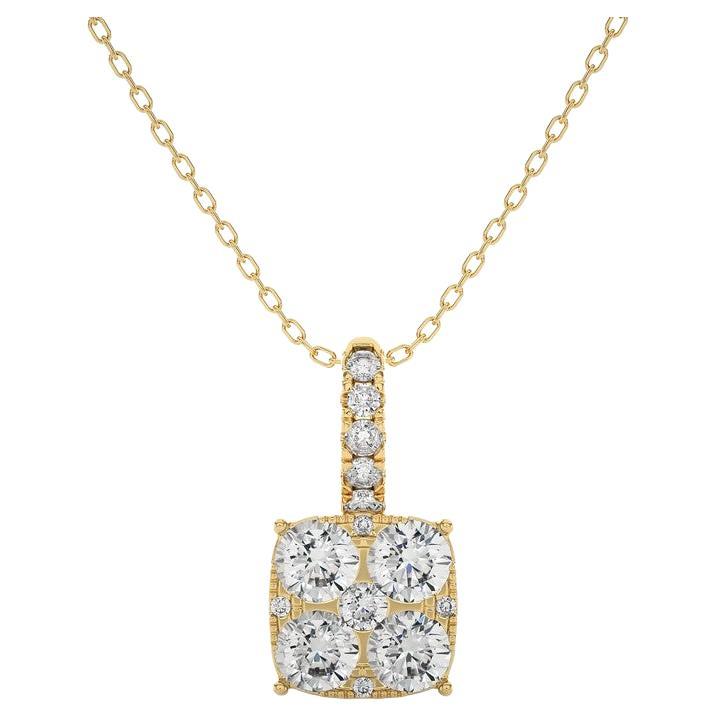 Moonlight Cushion Cluster Pendant: 0.64 Carat Diamonds in 14k Yellow Gold