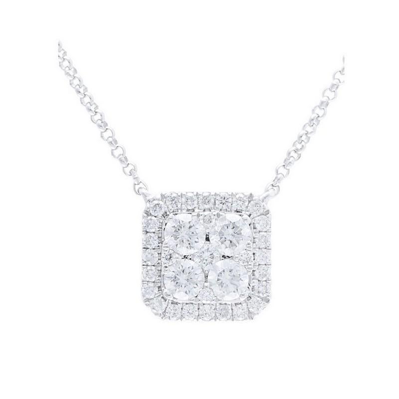 Round Cut Moonlight Cushion Cluster Pendant: 0.7 Carat Diamonds in 14K White Gold For Sale