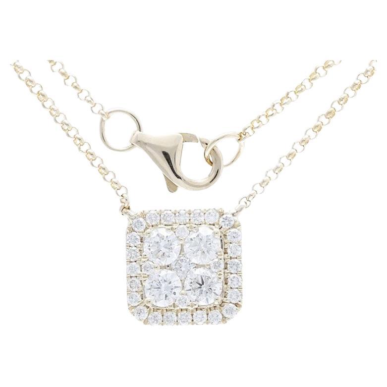 Pendentif grappe coussin Moonlight : diamants de 0,7 carat en or jaune 14 carats en vente